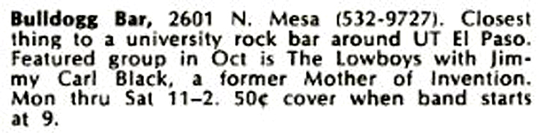 At the Bulldog Bar El Paso, Oct 1975